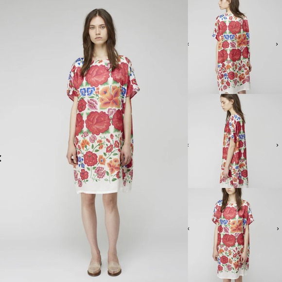Zucca Wild Flower Red Dress La Garconne Made in Japan Short Sleeve Medium - Picture 1 of 8